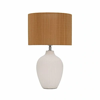 Abbildung von Pauleen 48231 Timber Glow Tischleuchte max. 20 Watt Beige, Weiß Bambus, Keramik E27