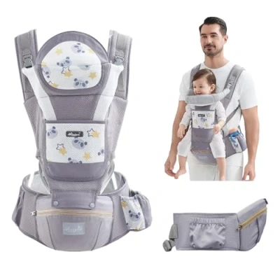 Abbildung von IULONEE Babytrage Baby Tragetasche Neugeborene Ergonomische Einfach Anzuziehen Hüftsitz Tragegurt Babytragetuch Ideal Für Freihändiges Elterndasein (Grau)