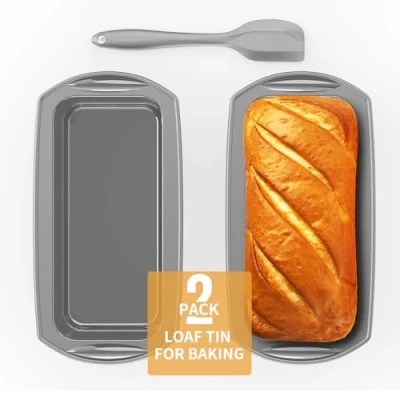 Abbildung von Ankway Rechteckige Brotbackform aus Silikon mit Teigschaber, Set 2 antihaftbeschichteten Silikonformen für Kuchen und Brot, 28 x 14,3 6,3 cm, Grau