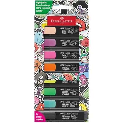 Abbildung von Faber Castell 254692 Graffiti Neon Textmarker Set 8 Stück, Highlighter Pens mit Präzisions Keilspitze, Leuchtende Neonfarben, Ergonomisches flaches Design
