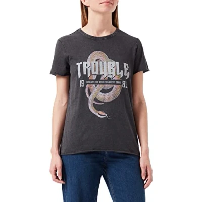 Abbildung von ONLY Damen ONLLUCY REG S/S JRS NOOS Top, Black/Print:Trouble Snake,L