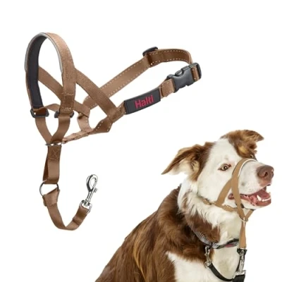 Abbildung von HALTI Kopfgeschirr Verhindert, dass Ihr Hund an der Leine zieht, Einfache Anpassung, Leicht, mit gepolstertem Nasenriemen, Anti Zug Halsband für mittelgroße Hunde (Größe 2, Wüstensand)
