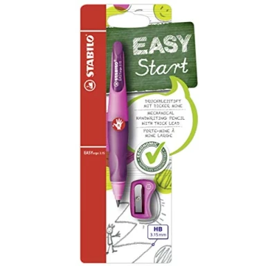Abbildung von Ergonomischer Druck Bleistift für Rechtshänder STABILO EASYergo 3.15 in pink/lila inkl. 1 dicken Mine Härtegrad HB &amp; Spitzer