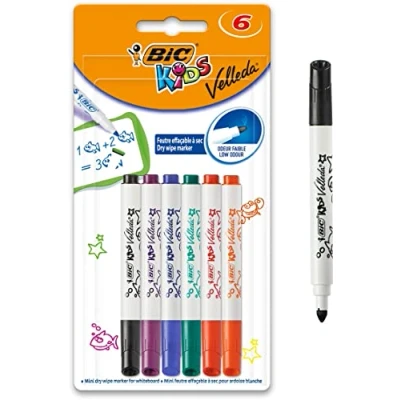 Abbildung von BIC Kids Marker Mini Velleda, Whiteboard Stifte, abwischbare Stifte in 6 Farben, leicht trocken abwischbar &amp; geruchsarm