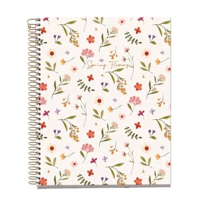 Abbildung von Miquelrius A5 Notizbuch (148 x 210 mm), Horizontale Streifen 7 mm, 100 Blatt 70 g/m², Cremefarbener Kartoneinband, 4 farbige Streifen, Kupferspirale, Spring Flowers Collection, Blumen