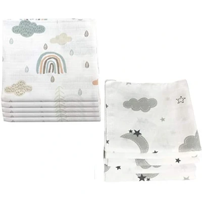 Abbildung von 10x Spucktücher Mullwindeln Baby Baumwolle 80x70 cm ÖKO TEX (Wolken (5 grau, 5 grün))