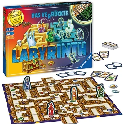 Abbildung von Ravensburger 26687 Labyrinth Glow in the dark Familienklassiker mit Leuchtfarbe, Spiel für Kinder und Familien ab 7 Jahren Gesellschaftspiel geeignet 2 4 Spieler Schätze suchen