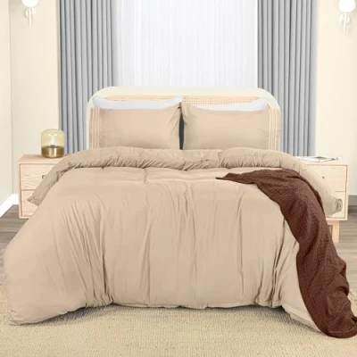 Abbildung von Utopia Bedding Bettwäsche 200x200 Set Mikrofaser Bettbezug cm + 2 Bestickte Kissenbezüge 50x75 Beige