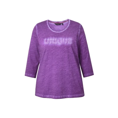 Abbildung von Ulla Popken Unique Embroidered 3/4 Sleeve Langarmshirt, Damen, Größe: 42/44, Purple
