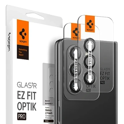 Abbildung von Spigen Glas.tR EZ Fit Optik Pro Kameraschutz kompatibel mit Samsung Galaxy Z Fold 5, 2 Stück, Schwarz, Individuelle Kameraprotektion, Anti Kratzer, 9H Härte Folie