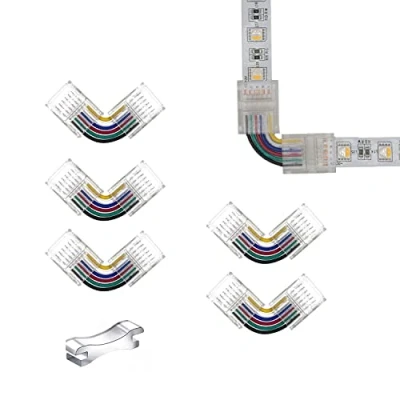 Abbildung von YUTOKEER L förmiger LED Streifen Anschluss, 6 polig, 12 mm für RGB CCT Bänder Transparent, Lötfrei (5er Pack)