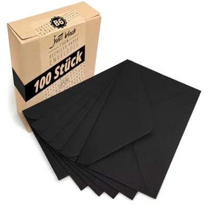 Abbildung von Japun Briefumschläge (100 Stück) aus Papier, Kuvert, Umschlag ohne Fenster DIN B6 175 x 125 mm schwarz