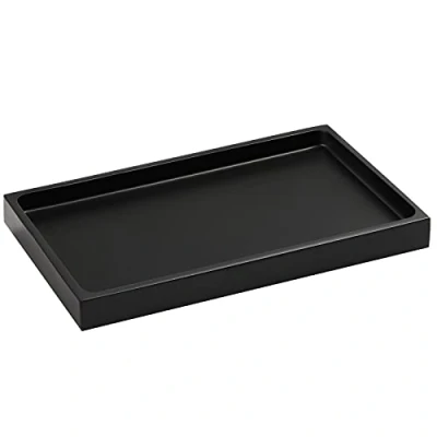 Abbildung von Luxspire Badezimmertablett, Harz Schminktisch Tablett Organizer Deko Rechteckige Bad Schmuckaufbewahrung Servierbrett Schale für Kerzen, Seife, Kosmetik, Schmuck Pflanze Schwarz