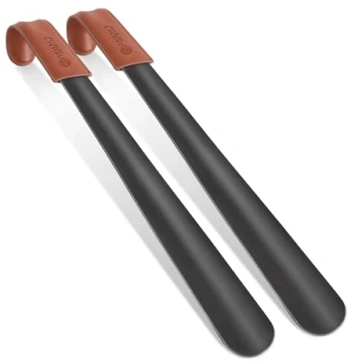 Abbildung von ZOMAKE Schuhlöffel Metall Lang 42cm Langer Schuhanzieher Edelstahl Shoe Horn,Schuhlöffel Stabil Mit Ledergriff Für Stiefel(2Er Schwarz)