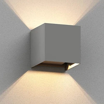 Abbildung von ledscom.de Wandleuchte CUBEL für außen, grau, IP65, Up &amp; Downlight, quadratisch + LED Lampe 501lm, warmweiß