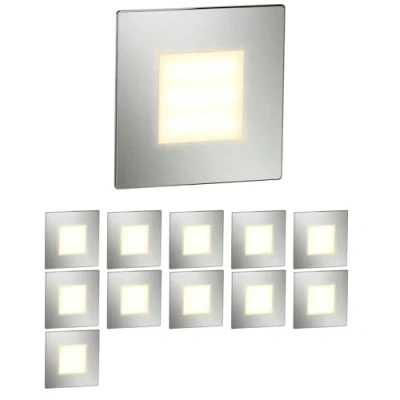 Abbildung von ledscom.de 12 Stück LED Treppenlicht/Wandeinbauleuchte FEX für innen und außen, eckig, edelstahl, 85 x 85mm, warmweiß
