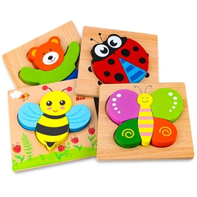 Abbildung von Holzpuzzle, Afufu Holzspielzeug ab 1 2 3 Jahren, 4 Stück Steckpuzzle Holz Montessori Spielzeug für Baby, Tier Holzpuzzle Puzzle Kleinkind Lernspielzeug Kinder