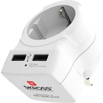 Abbildung von SKROSS 1.500280 Europe to UK USB Reiseadapterstecker Europa auf UK, Ladegerät 2 Ports 2,4 A Spannung und Leistung 100V 1500 W / 250 V 3750 Anti Schock Schutz