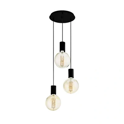 Abbildung von EGLO Pendelleuchte Pozueta, 3 flammige Hängelampe Vintage, Industrial, Hängeleuchte aus Stahl in Schwarz, Esstischlampe, Wohnzimmerlampe hängend mit E27 Fassung, Ø 34 cm