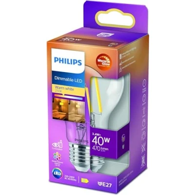 Abbildung von PHILIPS LED Classic E27 WarmGlow Lampe, 40 W, Tropfenform, dimmbar, klar, warmweiß
