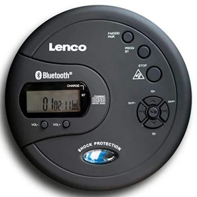 Abbildung von Lenco CD 300 Tragbarer Player Walkman Bluetooth Diskman MP3 Funktion Antishock 2 x 2000mAh Akku Kopfhörer Micro USB Ladekabel Schwarz
