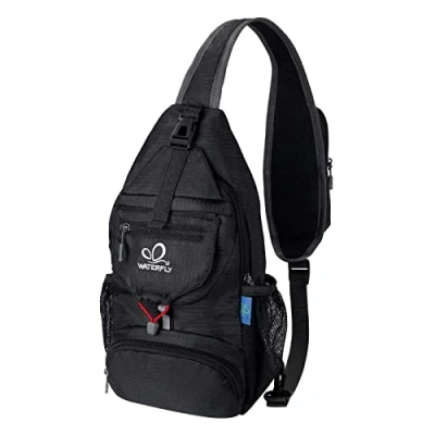 Abbildung von WATERFLY Brusttasche Sling Bag Klein: Faltbarer Crossbody Bodybag Crossbag Slingbag Crossover Single Chest Rucksack Schultertasche Schulterrucksack Cross Body Herren Damen Reisen Wandern