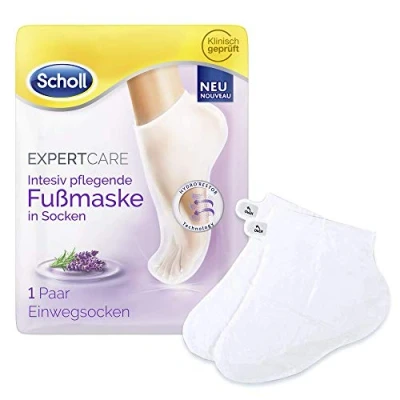 Abbildung von Scholl EXPERTCARE intensiv pflegende Fußmaske mit Lavendelöl Feuchtigkeitsspendende Pflege 1 Paar Einwegsocken