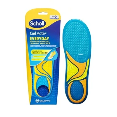 Abbildung von Scholl GelActiv Everyday Einlegesohlen für Männer, den ganzen Tag komfortable Füße, Memory Foam Dämpfung und GelWave Technologie passen sich Füßen an bietet höchsten Komfort, Größe 41 46