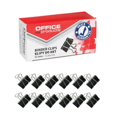 Abbildung von Office Products Foldback Klammern 32 mm / 12 Stück/aus Metall/Schwarz/Silber/Unempfindlich Gegen Verformung/Büroklammern Papierklammern