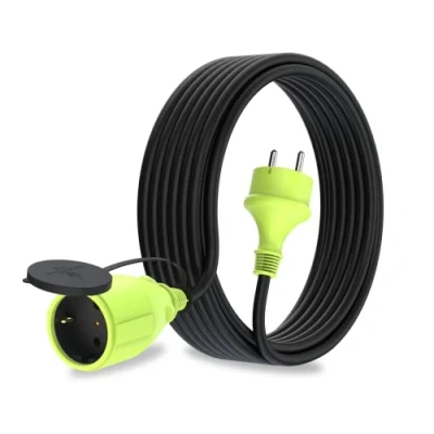 Abbildung von MutecPower 10m schuko Verlängerungskabel für den aussenbereich IP44 H05RR F3G 1,5mm² Outdoor verlängerung mit schutzkontakt buchse und Steckdose 10 Meter schwarz/grün