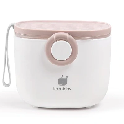 Abbildung von Milchpulver Portionierer baby, Termichy Spender, 250g luftdichter tragbarer Behälter für Reisen, mit Schaber und Löffel (Rosa weiß,1 Stück)