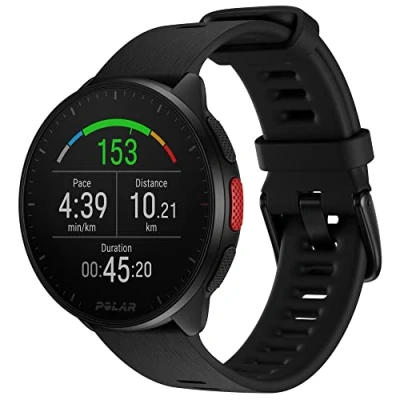 Abbildung von Polar Pacer GPS Laufuhr sehr schneller Prozessor Ultraleicht helles Display griffige Tasten personalisiertes Pulsmesser Musiksteuerung, Night Black, S L