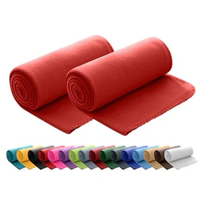 Abbildung von wometo 2er Set Polar Fleecedecke oekoTex 130x160 ca. 400g mit Anti Pilling und Kettelrand rot