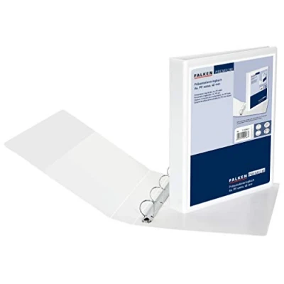 Abbildung von Original Falken Premium Präsentationsringbuch. Made in Germany. Kunststoffbezug außen und innen 4 Ring Mechanik DIN A4 Füllhöhe 40 mm weiß ideal für Angebots Unternehmenspräsentationen