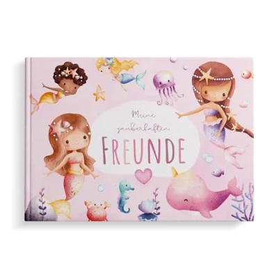 Abbildung von MeinBaby123® Freundebuch für Kinder, Freundschaftsbuch, Kindergarten, Schule, Mädchen, Freundschaftsalbum, Geschenk Mädchen Album (Meerjungfrau)