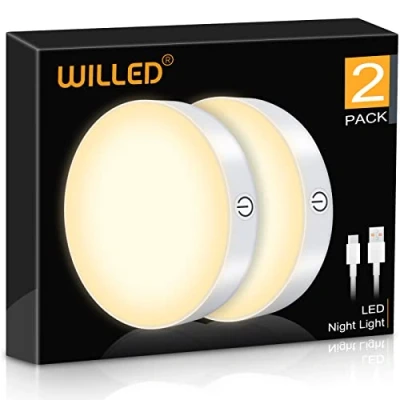 Abbildung von WILLED Dimmbare 3000 K Touch Lichter, Batteriebetrieben Lampe,wiederaufladbarer Akku, magnetisch, für Schrank, Kleiderschrank, Theke, Küche, Schlafzimmer (2 Stück)