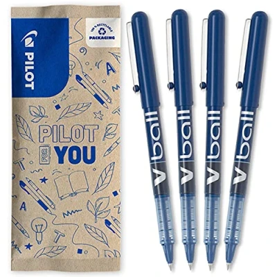 Abbildung von Pilot 4 Tintenroller V Ball 05, Flüssigtinte, für flüssiges und präzises Schreiben, schnell trocknend, Blau, feine Spitze