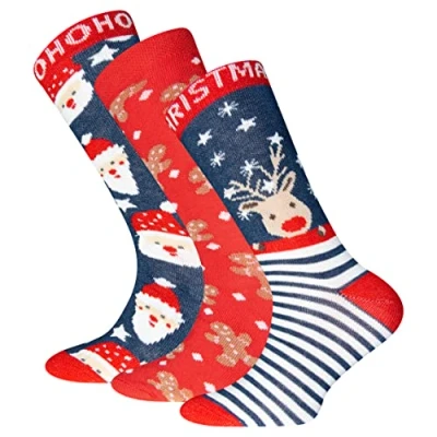 Abbildung von EWERS 3er Pack Weihnachtssocken Rentier Lebkuchen Weihnachtsmann MADE IN GERMANY Socken Mädchensocken Jungensocken Damensocken Herrensocken