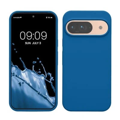Abbildung von kwmobile Hülle kompatibel mit Google Pixel 9 / Pro Silikon Handy Case Handyhülle weiche Oberfläche kabelloses Laden Blue Reef