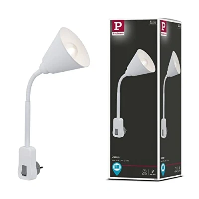 Abbildung von Paulmann 95428 Steckerleuchte Junus mit Flexarm max. 20 Watt Lampe Weiß Metall, Kunststoff Licht E14 ohne Leuchtmittel