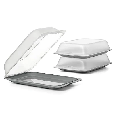 Abbildung von TATAY Aufschnittboxen für Kühlschrank 3er Set Maxi Frischhaltedosen mit Deckel, Stapelbar Geeignet Gefrierschrank, Mikrowelle und Spülmaschine BPA frei, 17x6,2x25,2 cm, Grau