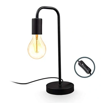 Abbildung von B.K.Licht Nachttischlampe mit Kabelschalter, E27 Fassung, Vintage, Tischlampe, Lampe, Schreibtischlampe, Tischleuchte, Bürolampe, Leselampe, Leselicht, Retro, 13x38 cm, Schwarz