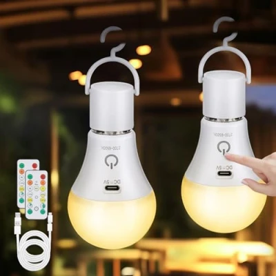 Abbildung von Kimjo Wiederaufladbare Glühbirne mit Batterie Aufladbare Fernbedienung E27 USB 7W Akku 3 Farben Dimmbare Timing Funktion Touch Control Outdoor Notlicht 2 Stück