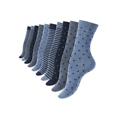 Abbildung von Vincent Creation 10 Paar Süsse Damensocken &amp; Mädchensocken Dot&#039;s and Stripes, Baumwolle gepunktet und geringelt (35/38, jeansblau)