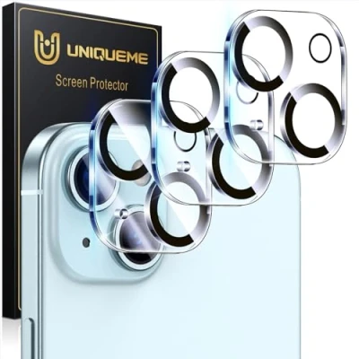 Abbildung von UniqueMe 3 Stück für Kamera Schutz iPhone 15 / Plus Kameraschutz [Kratzfest, Stabil], Ultra Klar 9H Härte