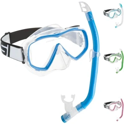 Abbildung von Cressi Estrella Jr Combo Maske + Schnorchel Top zum Tauchen und Schnorcheln, Transparent/Blau, Einheitsgröße, Kinder Unisex