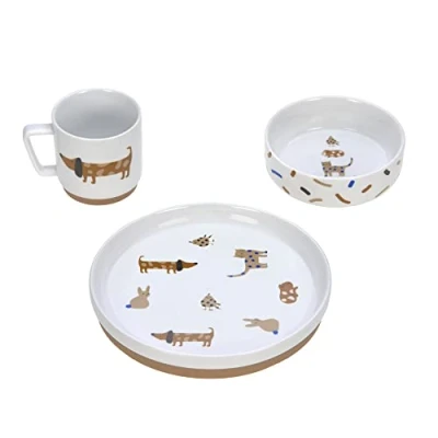 Abbildung von LÄSSIG Geschirrset Porzellan Kindergeschirrset Teller Schüssel Tasse mit Silikonring rutschfest Kindergeschirr/Little Mateys royal blue