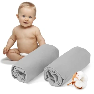Abbildung von Dreamzie 2er Set Spannbettlaken 60x120 70x140 cm Oeko Tex Zertifiziert, 100% Baumwolle, atmungsaktives Spannbetttuch Jersey Baby, 150 g/m² Grau