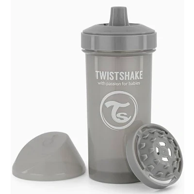 Abbildung von Twistshake Auslaufsichere Baby Trinkflasche mit festem Ausguss und Fruchtmixer 360ml Trainerflasche Wasserflaschen Schnabeltasse BPA freie Hellgrau