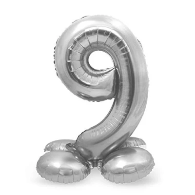 Abbildung von Folat 64719 Folienballon Zahl 9 Silber mit Basis ca. 81 cm